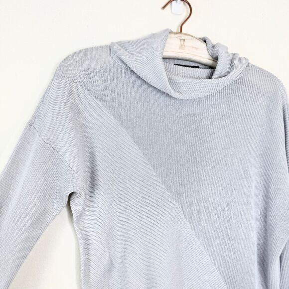 EILEEN FISHER Tencel Lyocell Silk Cowl Neck Cozy Knit Asymmetric Sweater Small - Picture 2 of 5